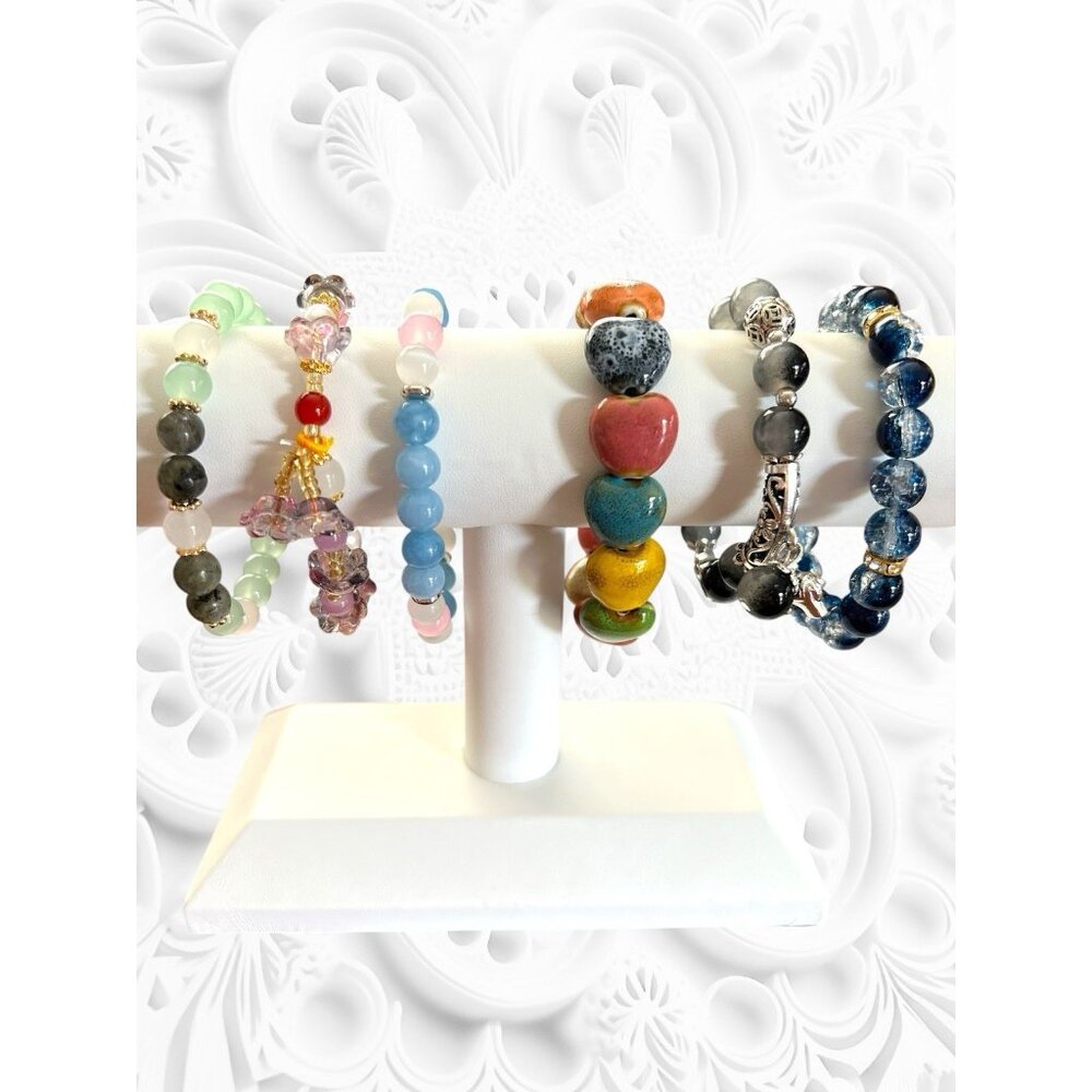 Stretch Beaded Bracelets-Lot of 6-Multicolor-Assorted Bead Types